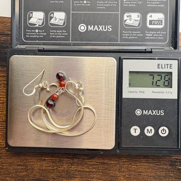 Sterling Silver 925 Red & Black Crystal Freeform Dangle Earrings 2.5" Length - Picture 9 of 9